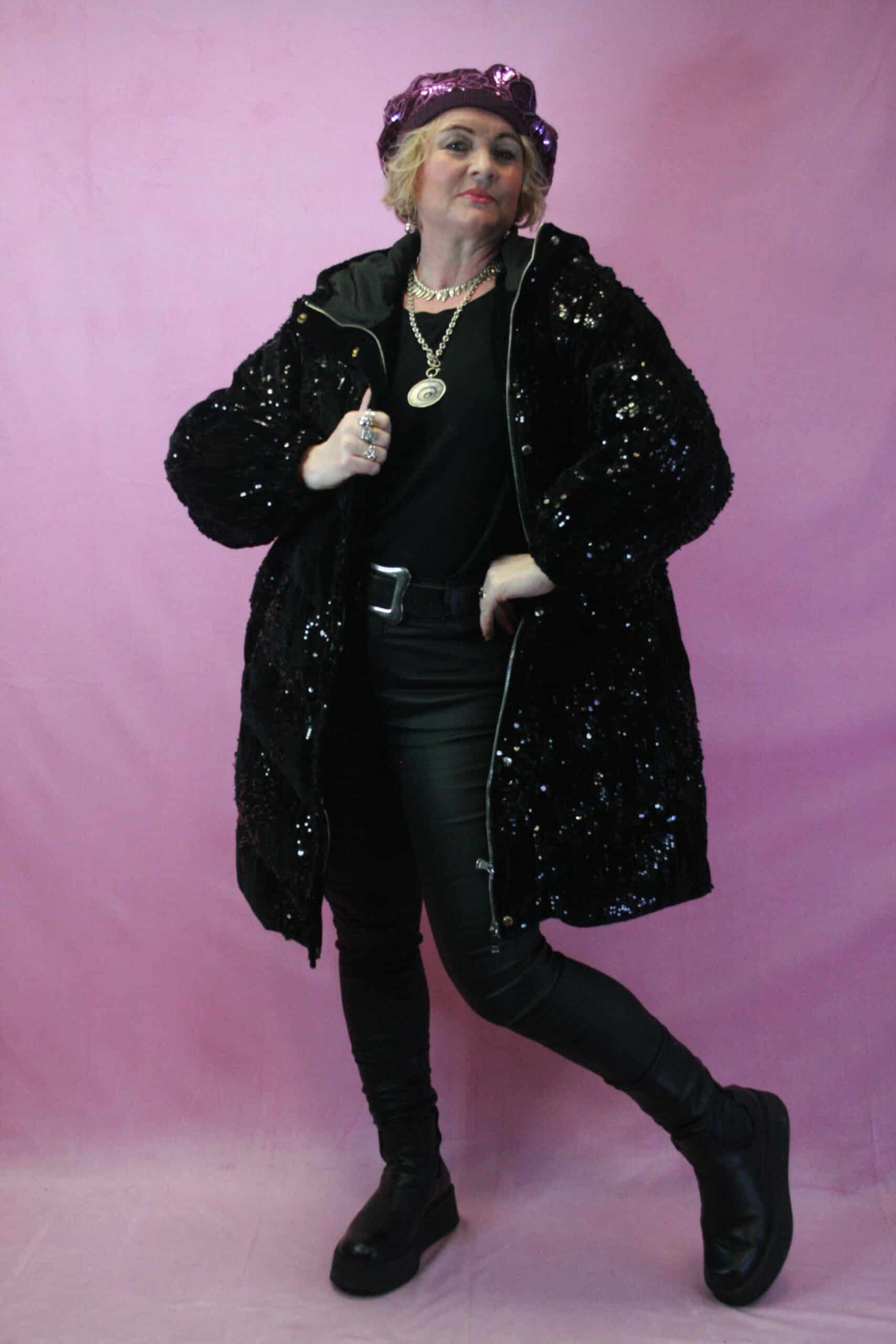 Jayley Black Sequin Puffa Down CoatB - Image 4