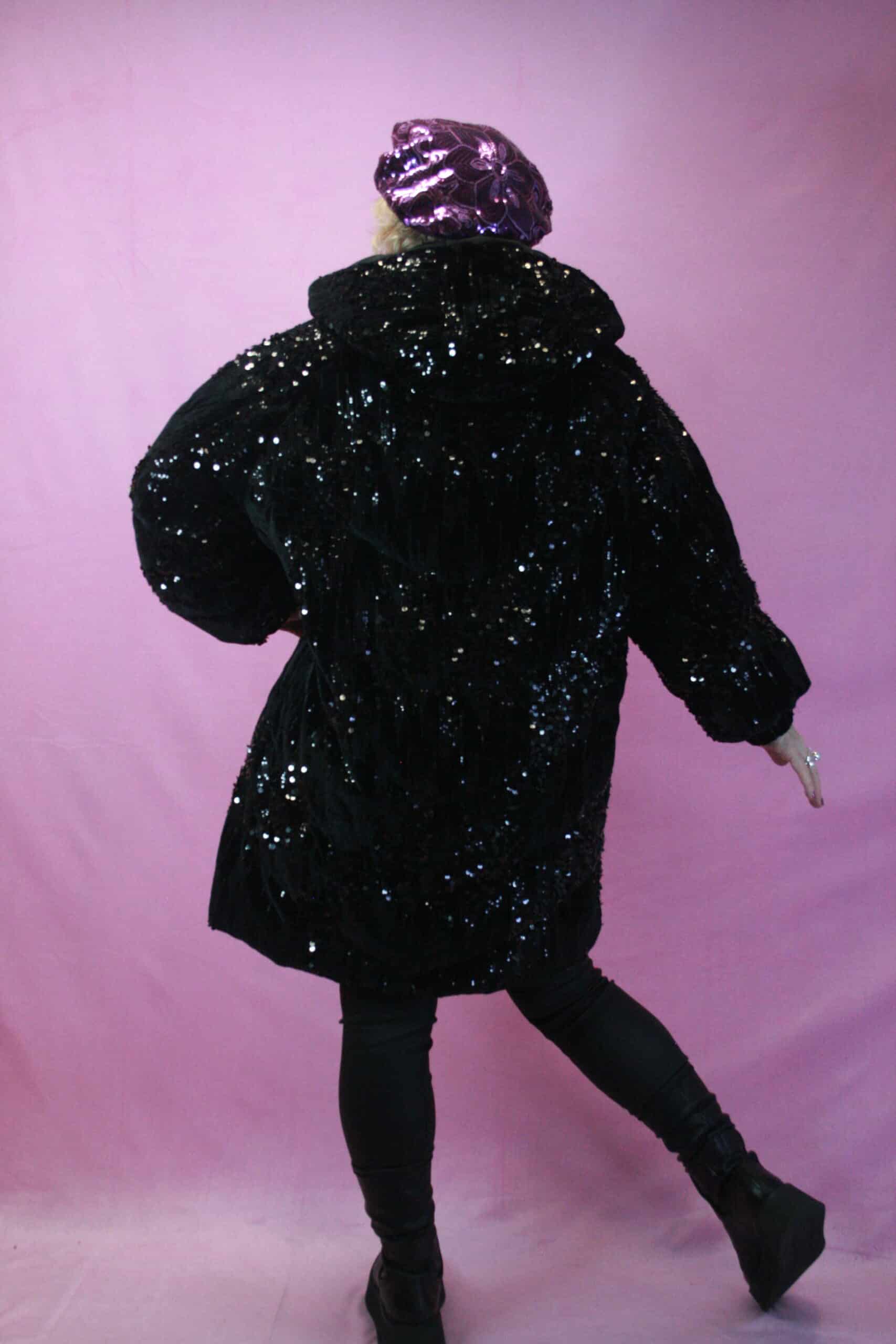Jayley Black Sequin Puffa Down CoatB - Image 2