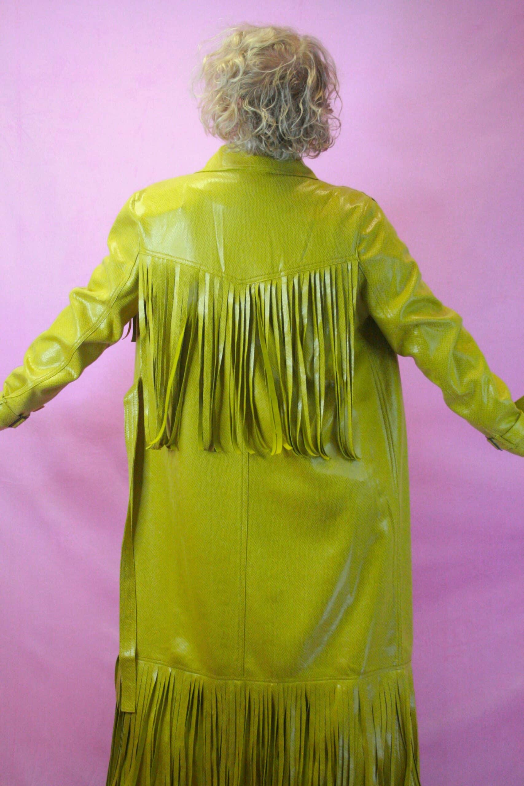 Jayley Faux Suede Yellow Tassel Trench Coat L/XL - Image 2