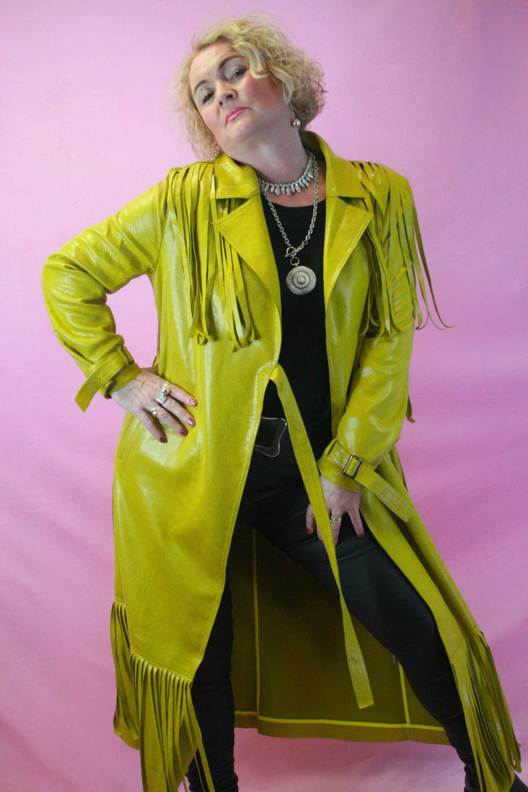 Jayley Faux Suede Yellow Tassel Trench Coat L/XL - Image 3