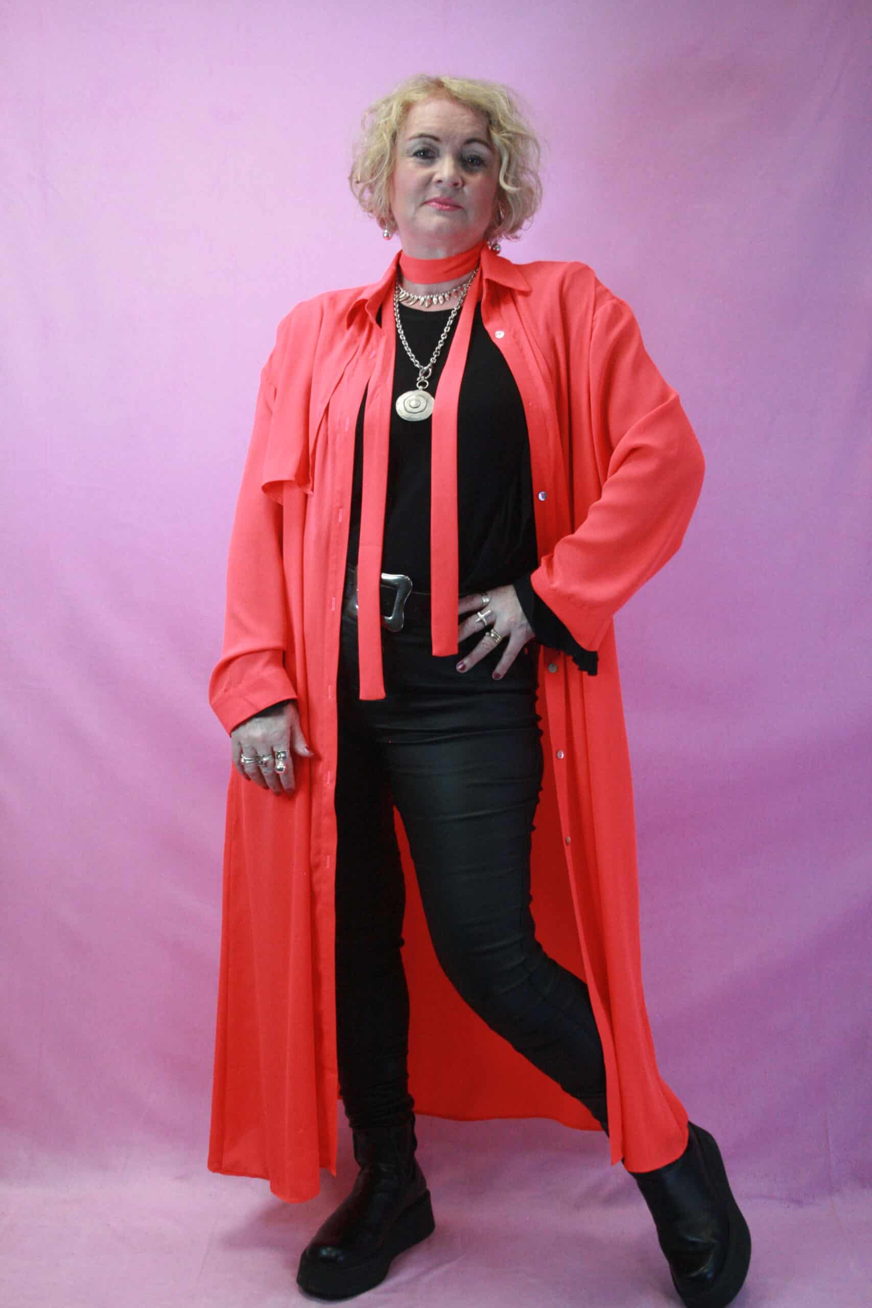 Jayley Neon Orange Silk Blend Maxi Shirt / Duster L/XL - Image 4