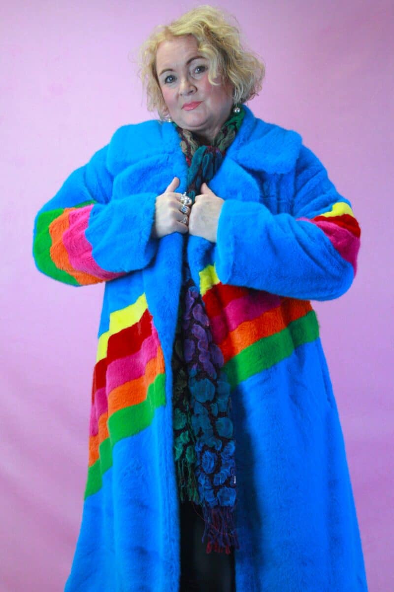 Jayley Eco Bamboo Faux Fur Rainbow Coat S/M