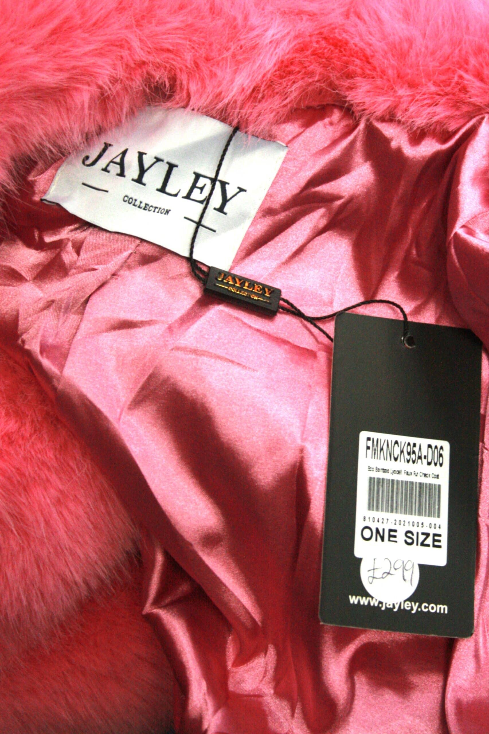 Jayley Eco Faux Fur Pink / Blue Check Coat - Image 4