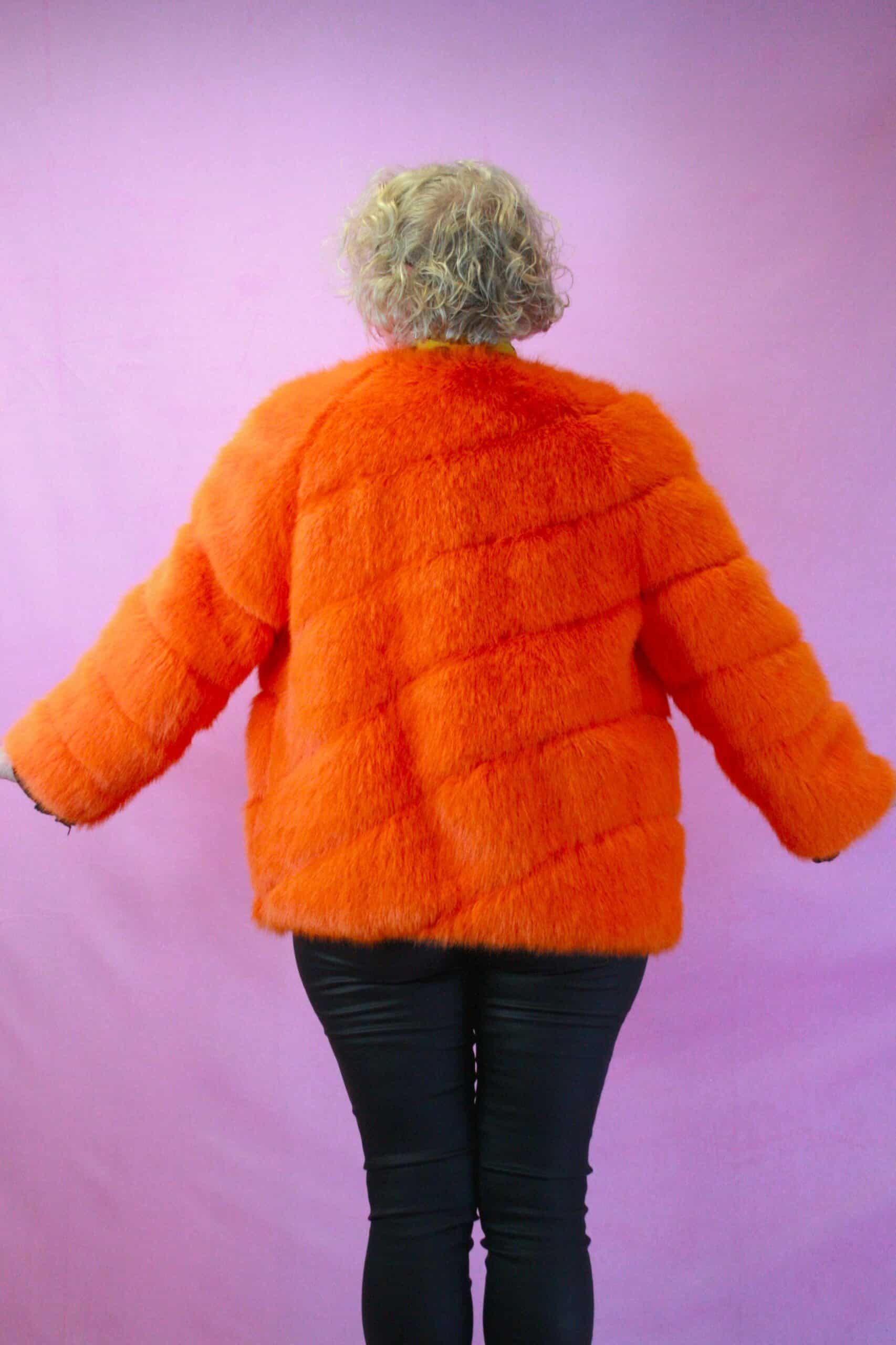 Jayley Orange Gaga Faux Fur Short Coat - Image 2